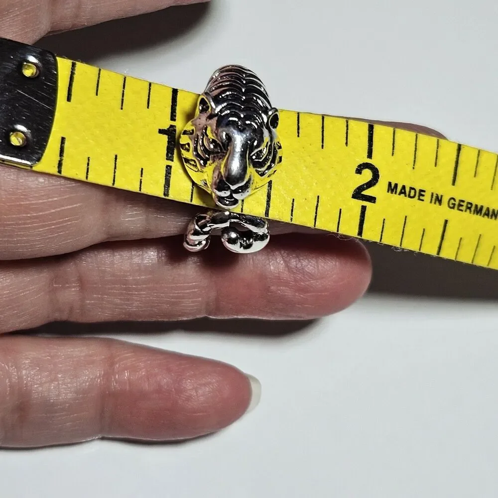Silver Tone Tiger Head Curled Tail Adjustable Ring